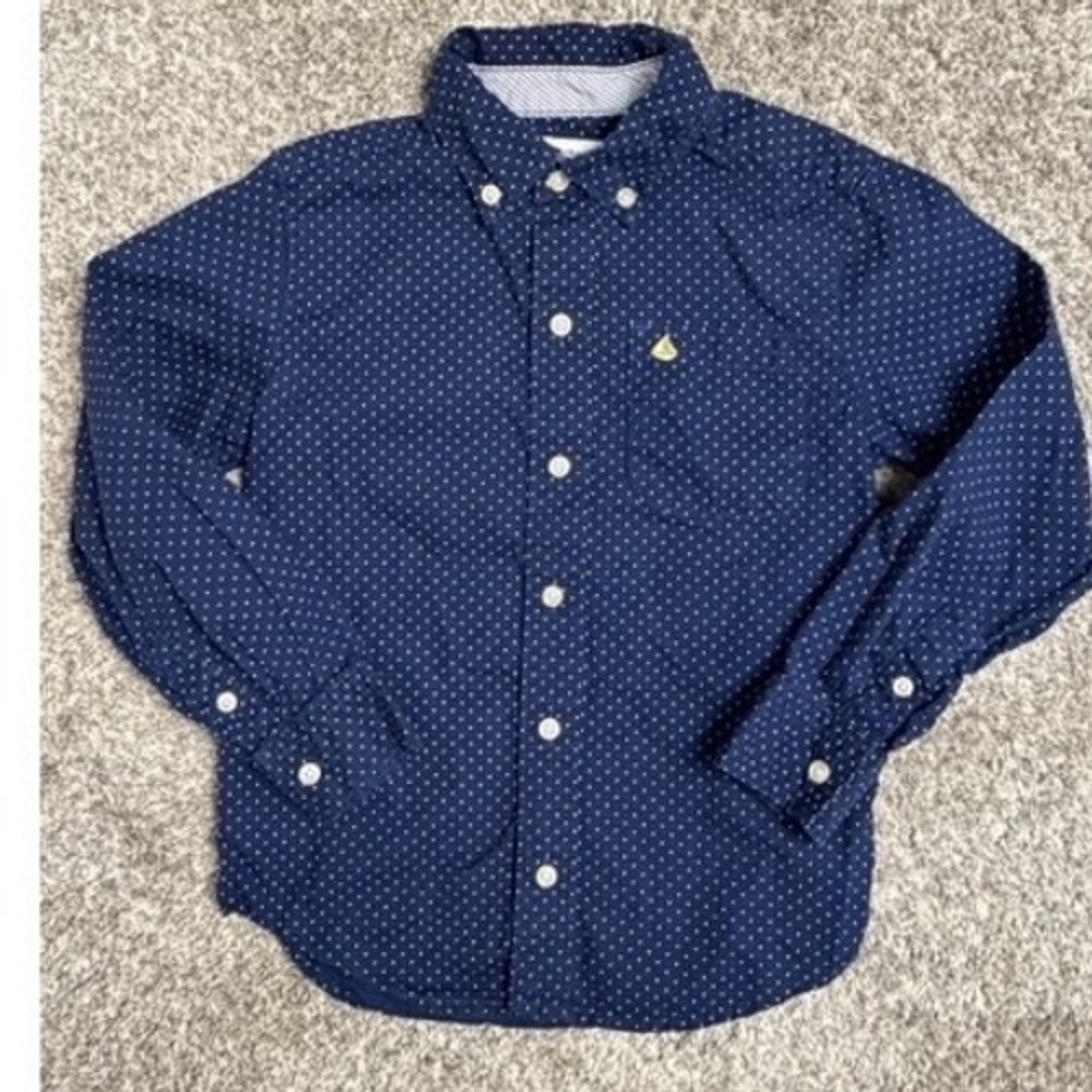 Carters Boys Navy Blue White Polka Dot Long Sleeve Button Down Shirt Size 5